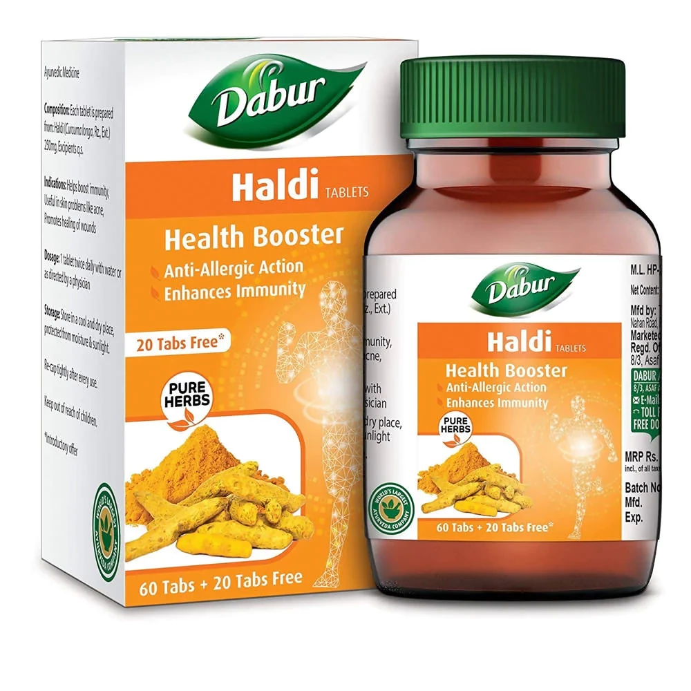 Dabur Haldi Tablets Health Booster, 60 Tablets (Get 20 tablets Free)-1