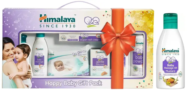Himalaya Baby Gift Pack Series - White & Himalaya Baby Massage Oil (Mustard), 607 g-1
