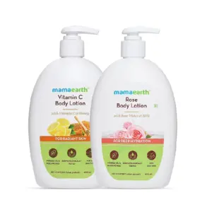 Skin Refreshing & Soothing Body Care Kit - Rose Body Lotion + Vitamin C Body Lotion-Pack Size-400ml(Pack of 2)