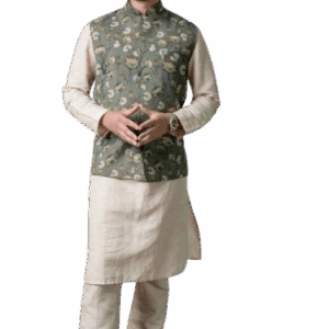 Kalamkari Printed  Jacket with Beige Kurta & Pant